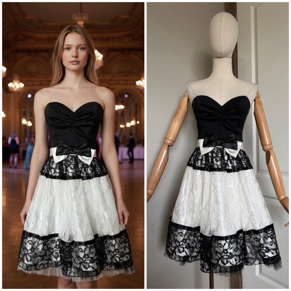 Vintage 80s Gunne Sax Jessica McClintock Strapless Dress Lace Party Prom Sz 5